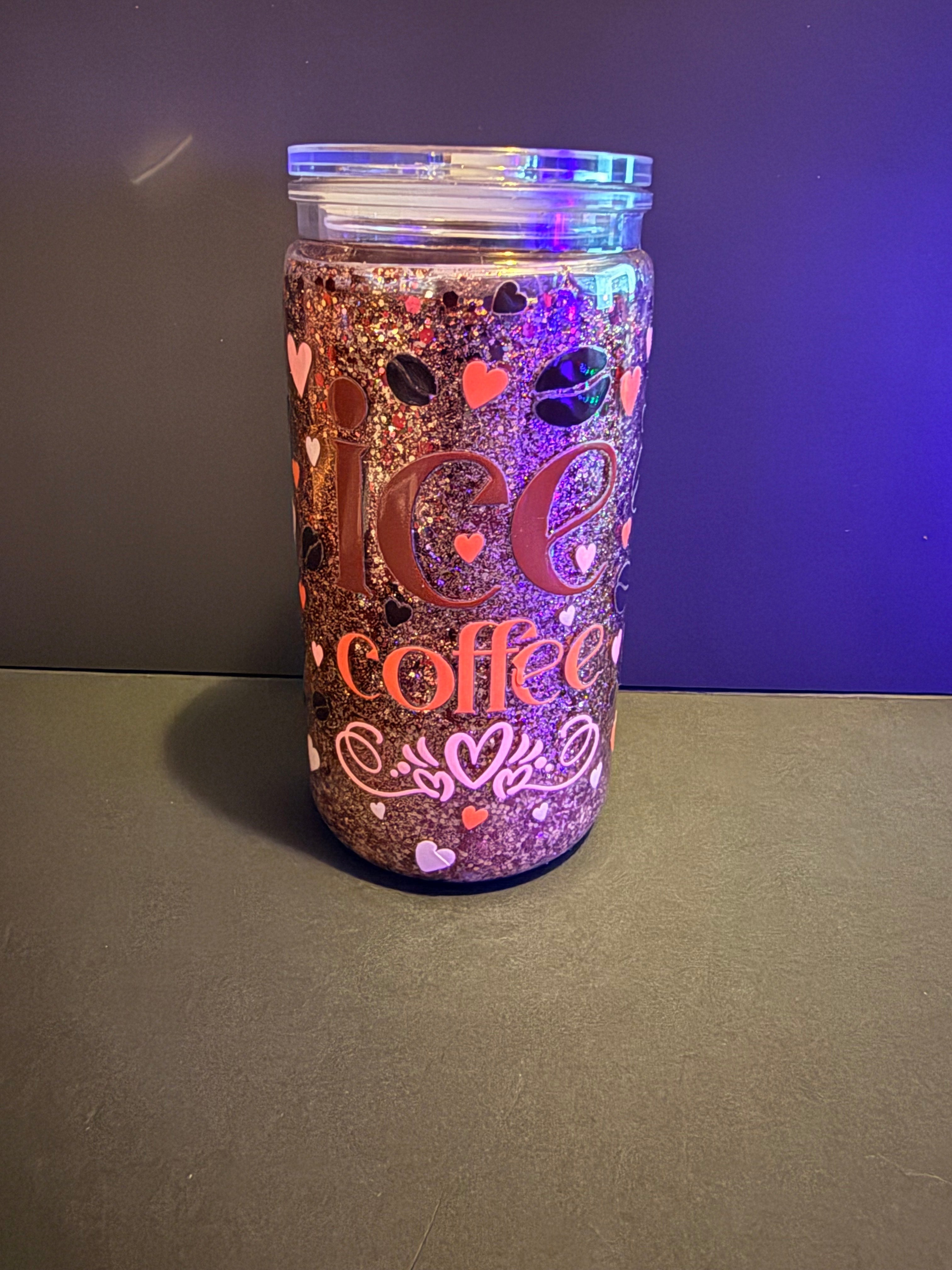 16 oz Shimmer Glitter coffee cup tumbler with straw