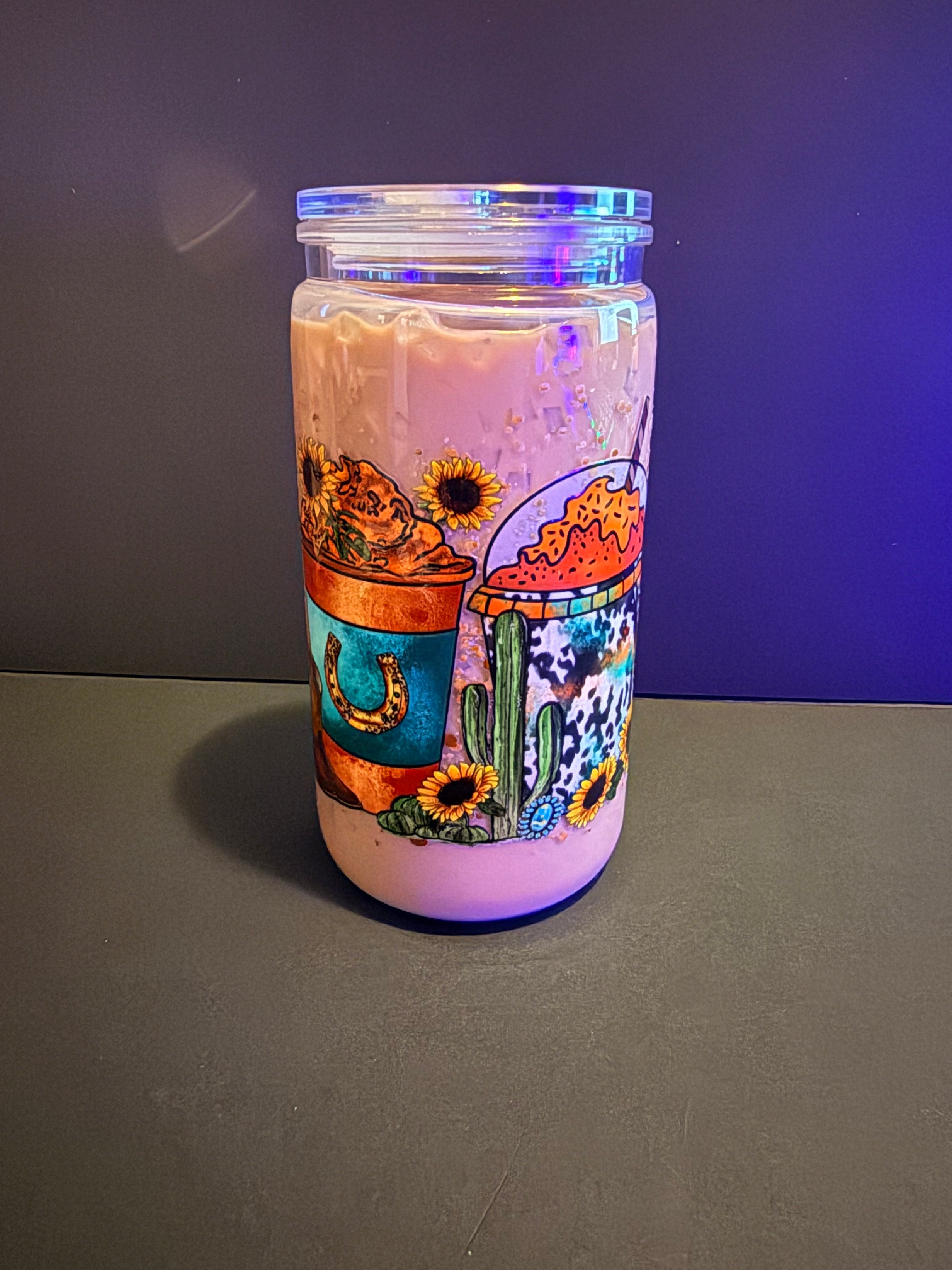 16 oz Coffee snow globe Tumbler with straw